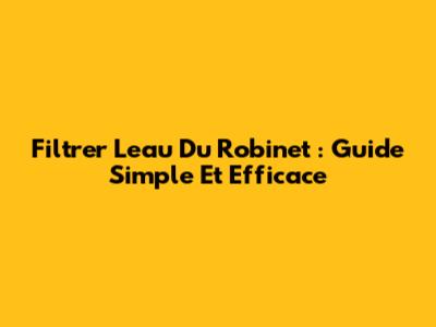 Filtrer L'eau Du Robinet : Guide Simple Et Efficace
