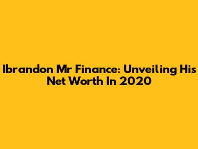 Ibrandon Mr Finance: Unveiling His Net Worth In 2020