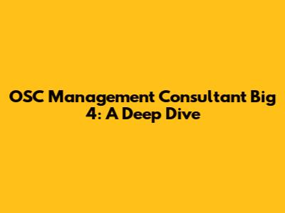 OSC Management Consultant Big 4: A Deep Dive